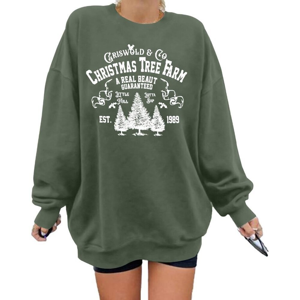Women's Oversized Christmas Sweater Cotton Blend Long Sleeve Gift Top